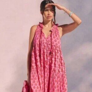 Ro’s Garden Sofia Maxi Dress Anthropologie Tiered Coverup Sundress Pink Size XS